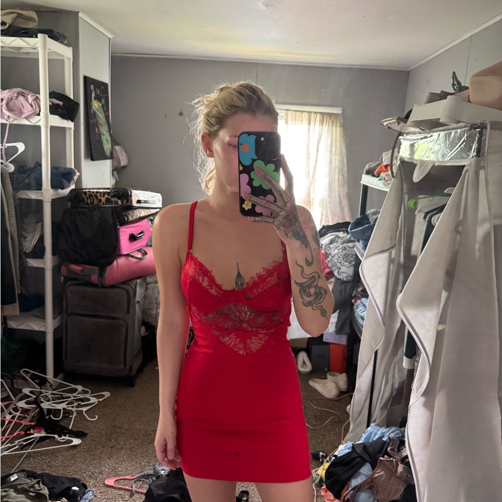 Red Lace Slip Dress